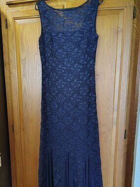 Onyx Nite Prom Mermaid Flare Wedding Dress Maxi Gown Tall Sparkle Navy Slveless